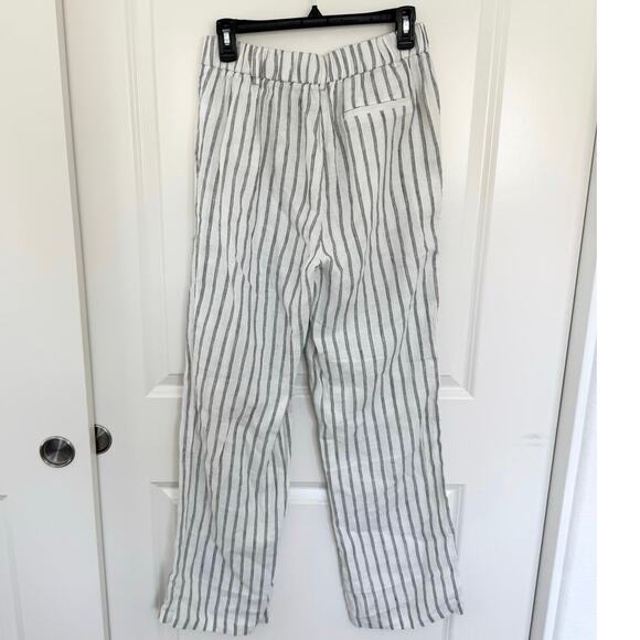 NWT Quince European Linen Pleated Trouser Oatmeal Black Stripe 4 - Picture 3 of 6